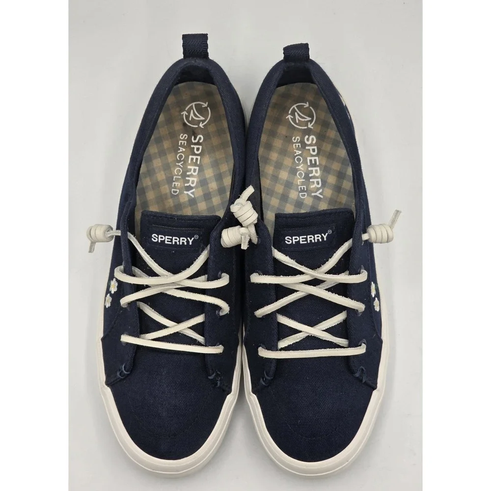 Sperry Crest Vibe Floral STS89178 Navy Canvas Sneakers Women's Size 8